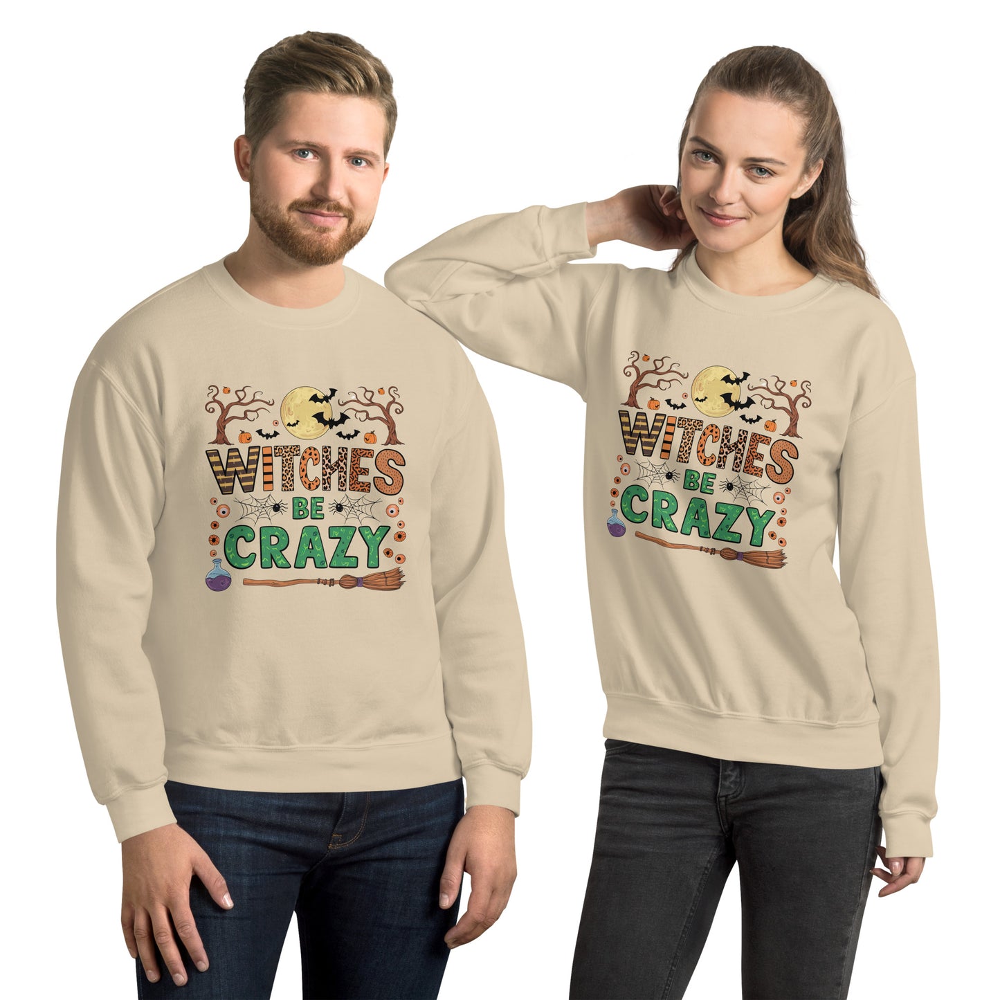 Witches Be Crazy Sweatshirt (Halloween Witch) Color: Sand