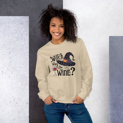 Witch Way To The Wine Sweatshirt (Halloween Witch) Color: Red