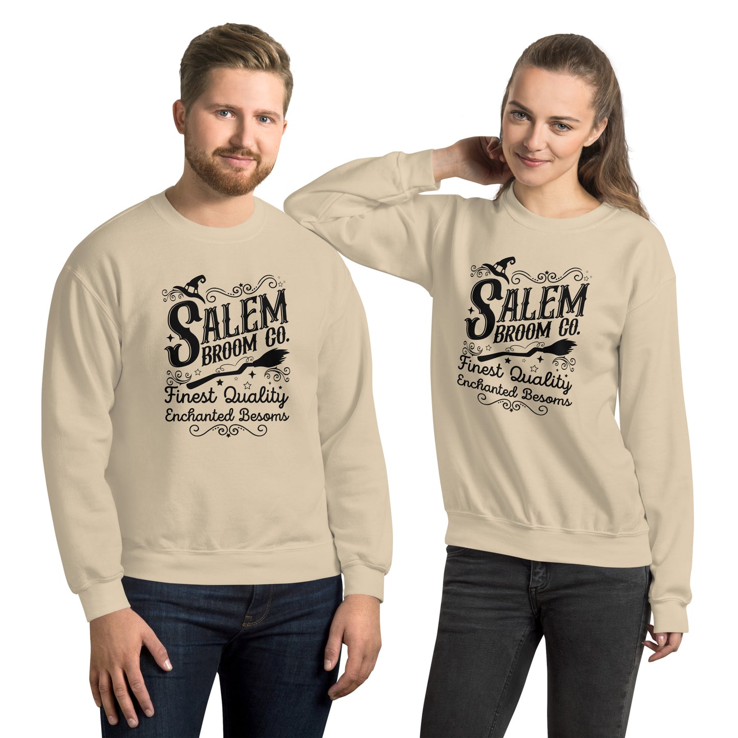 Salem Broom Co Finest Quality Enchanted Besoms (Halloween) Sweatshirt Color: Sand