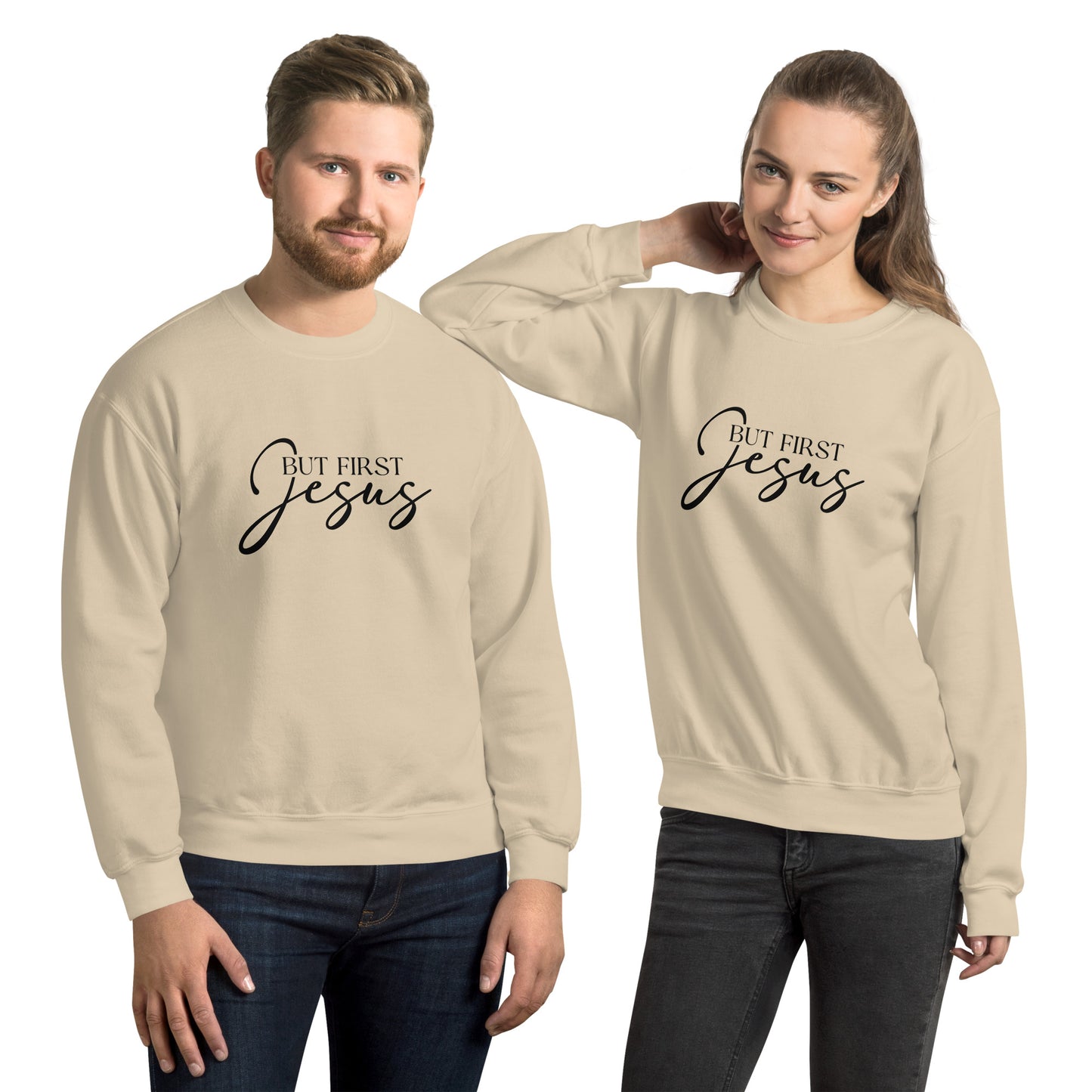 But First Jesus Sweatshirt - Color: Sand