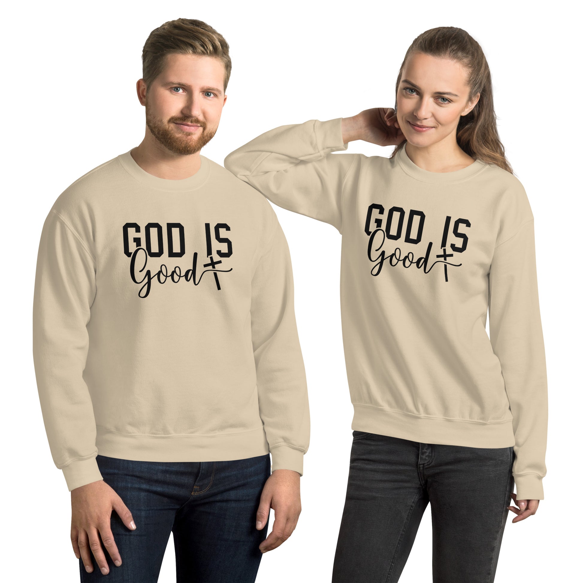 God is Good Sweatshirt - Color: Sand - Sweatshirt Gildan 18000