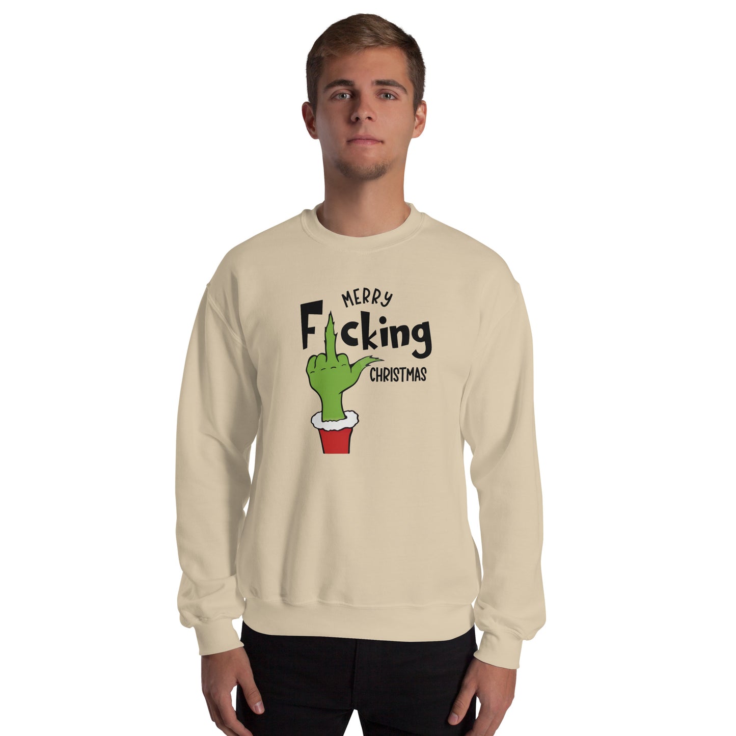 Merry F*cking Christmas grumpy Middle Finger Sweatshirt - Color: Royal - Sweatshirt Gildan 18000