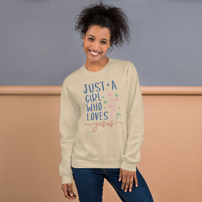 Just A Girl Who Loves Jesus Sweatshirt - Color: Sand