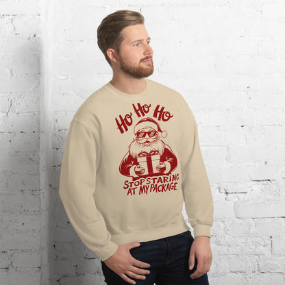 Ho Ho Ho Stop Staring At My Package (Funny Santa) Sweatshirt - Color: Irish Green