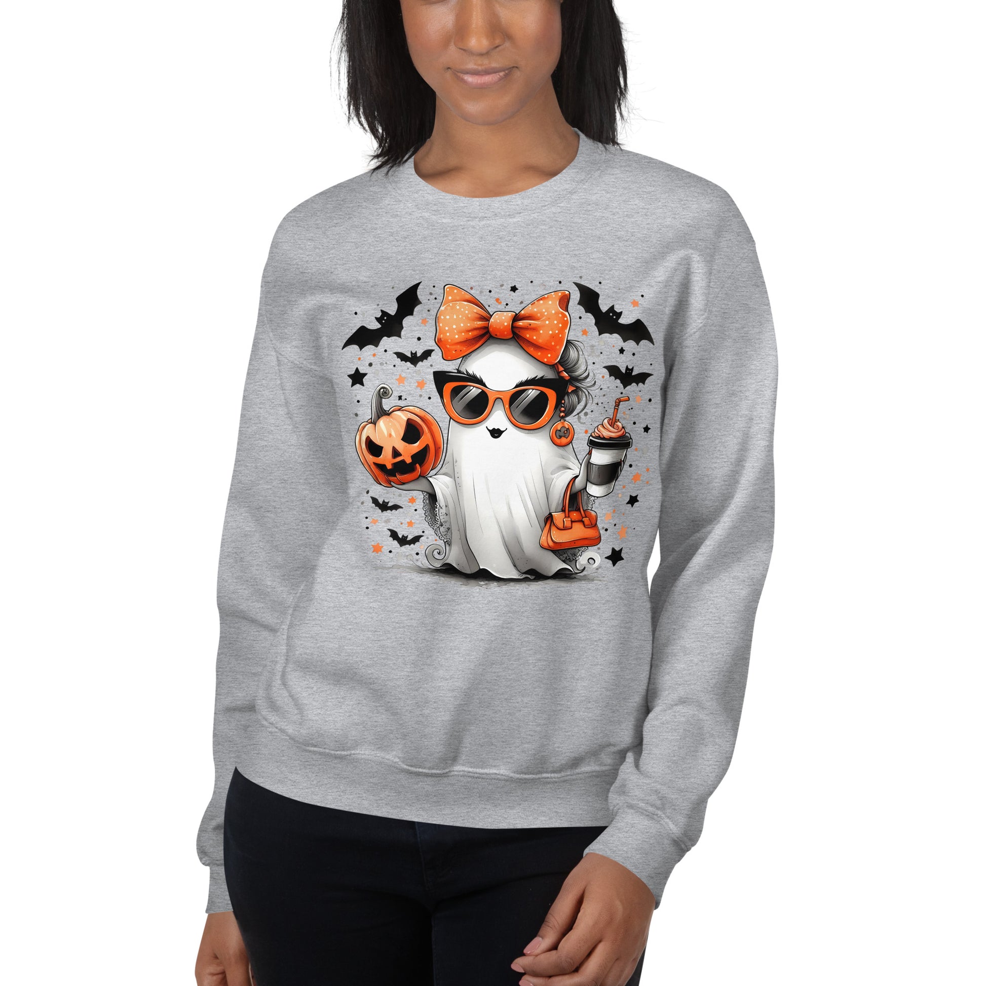 Cute Halloween Mom Ghost Sweatshirt Color: Sport Grey