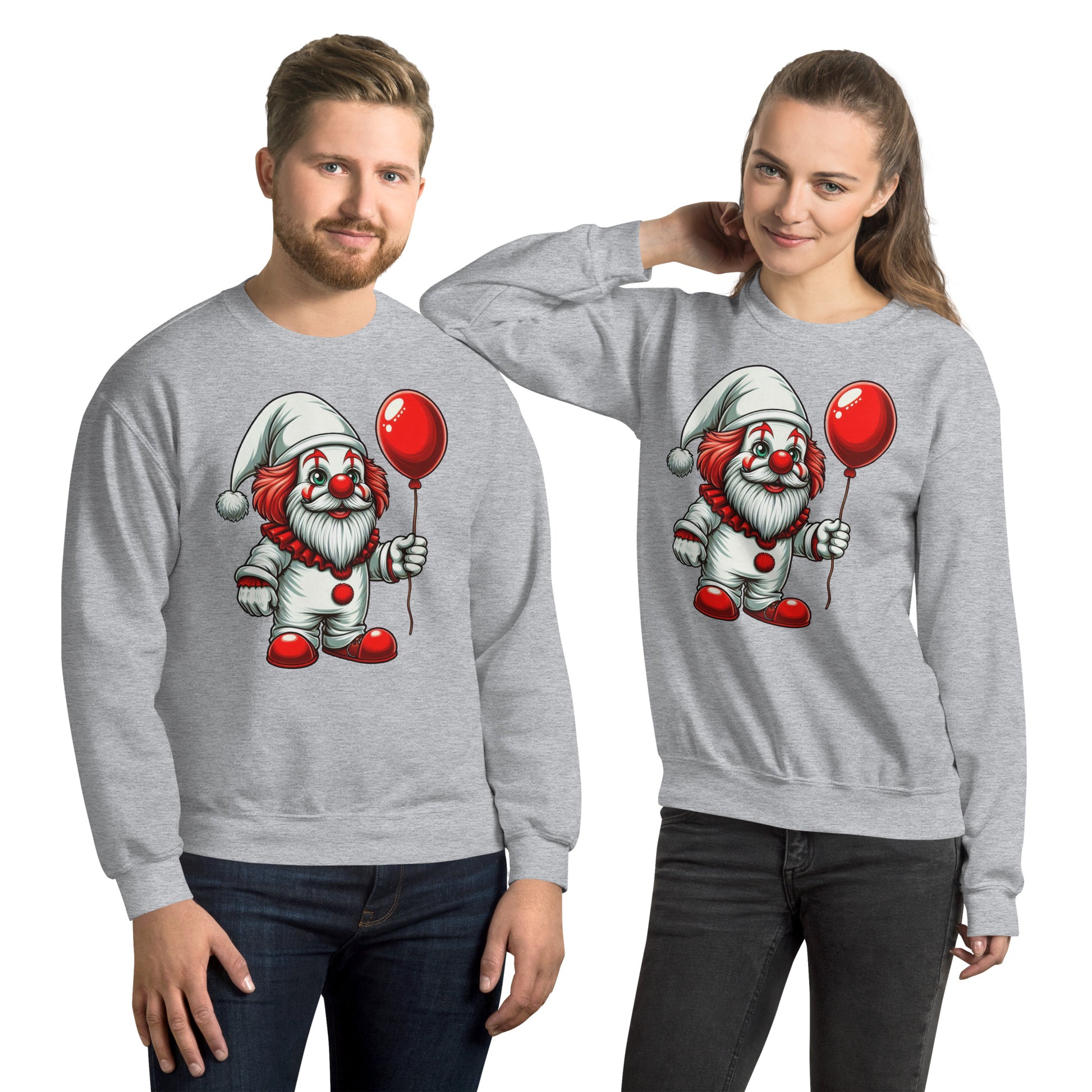 Scary Gnome with Red Balloon Sweatshirt Color: Sport Grey