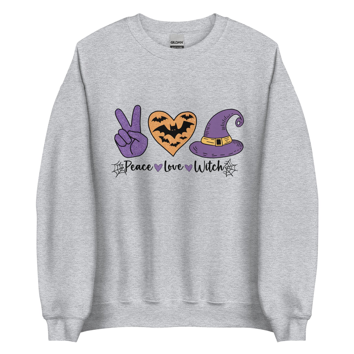 Peace Love Witch Sweatshirt (Halloween Witch) Color: Sport Grey