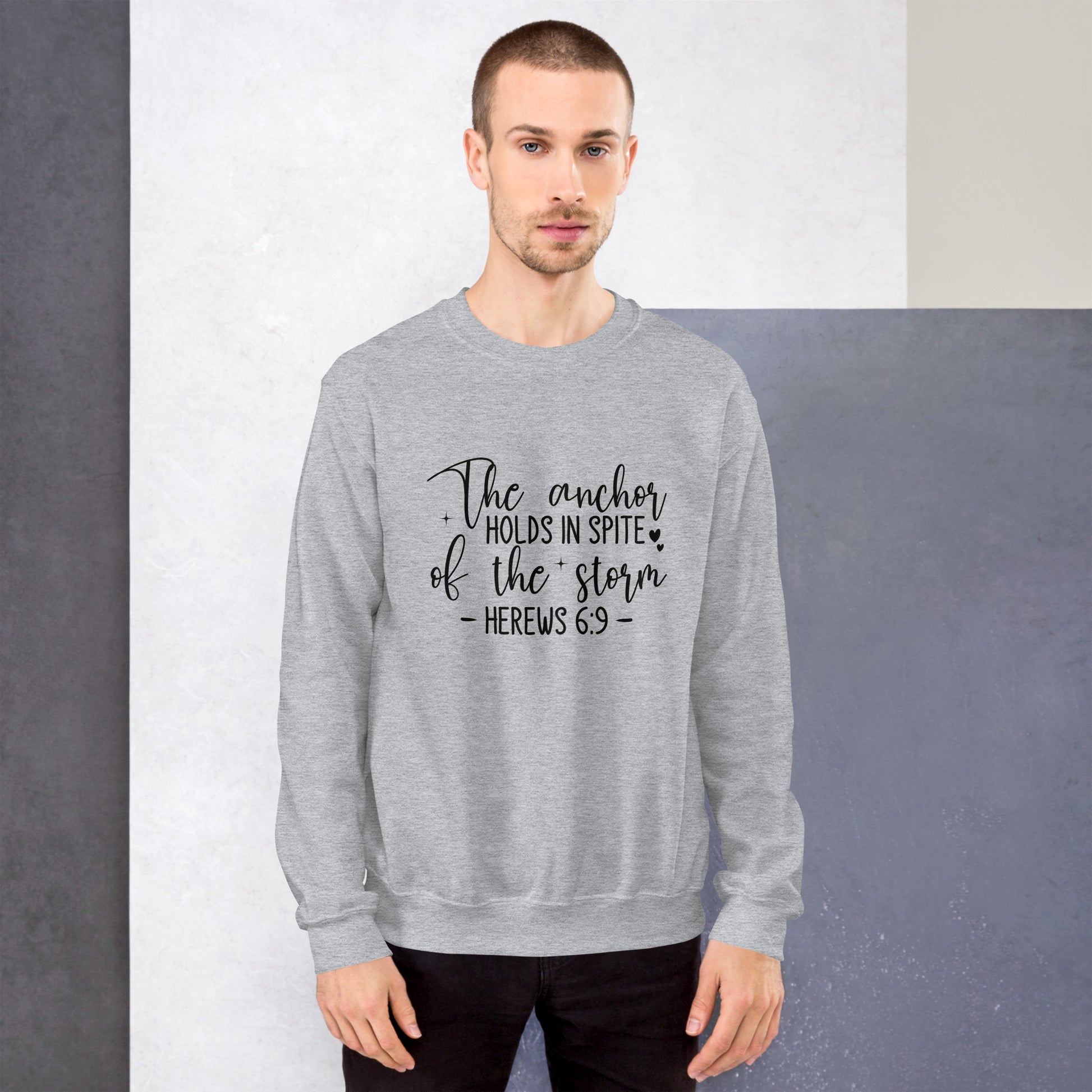 The Anchor Holds in Spit of the Storm (Hebrews 6:9) Sweatshirt Color: Red