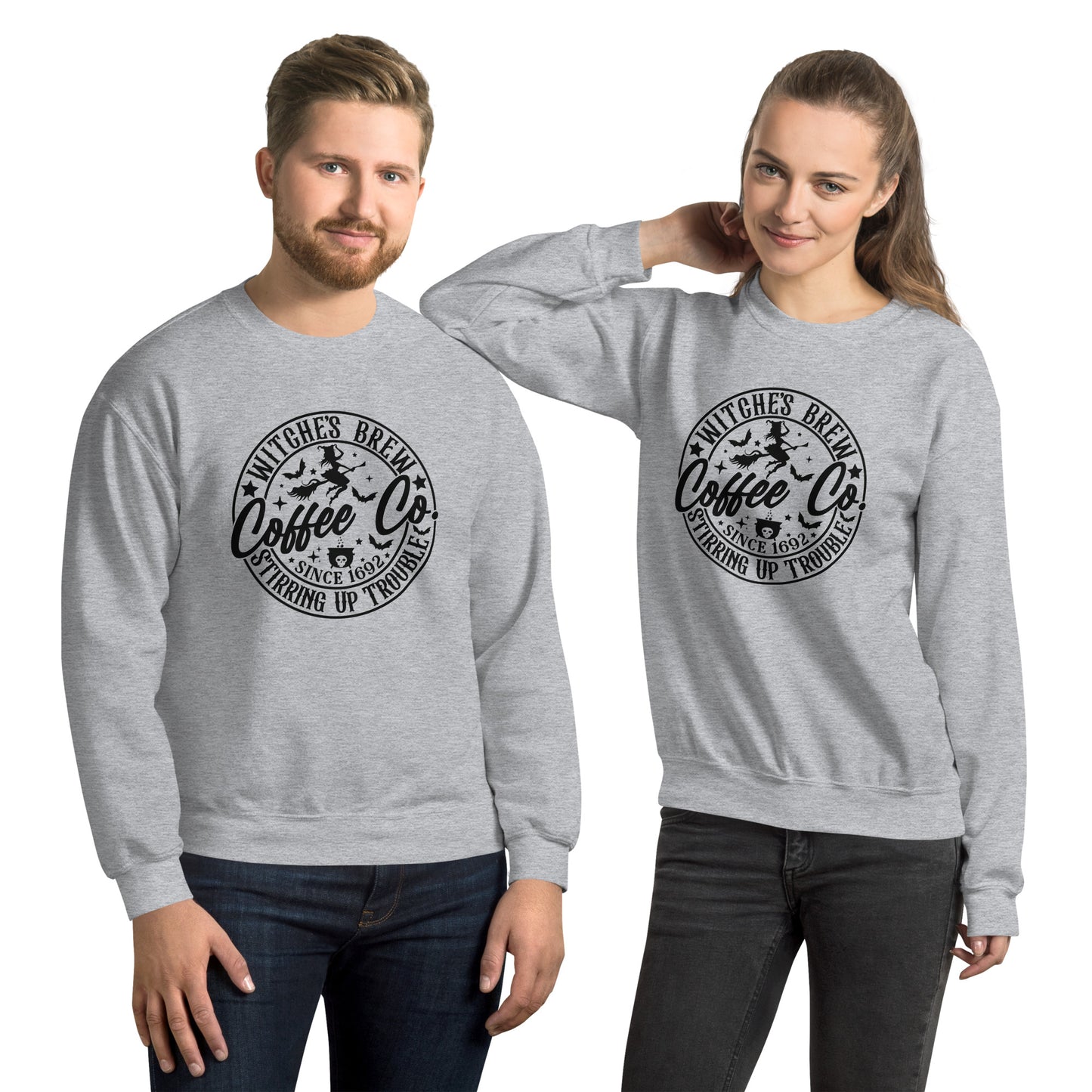 Witches Brew Coffee Co Stirring Up Trouble (Halloween) Sweatshirt Color: Sport Grey