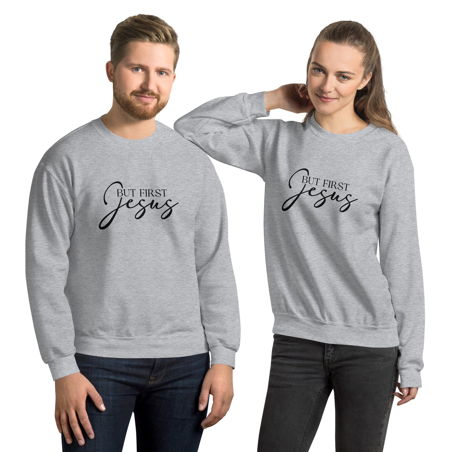 But First Jesus Sweatshirt - Color: Sport Grey