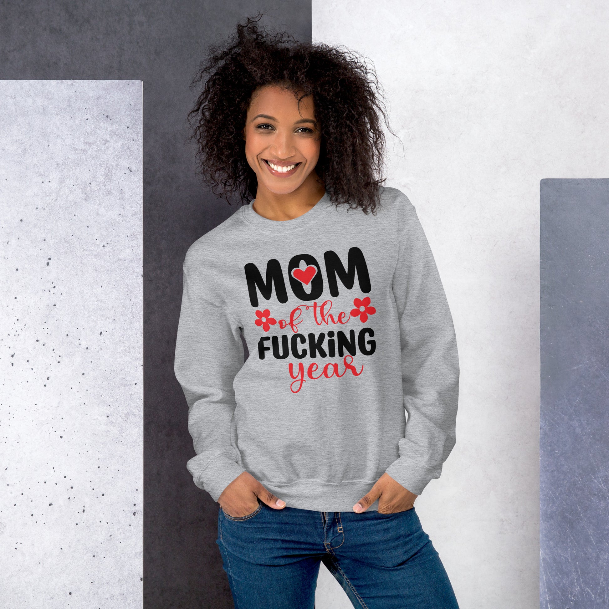 Mom of the Fucking Year Sweatshirt - Color: Sport Grey - Sweatshirt Gildan 18000