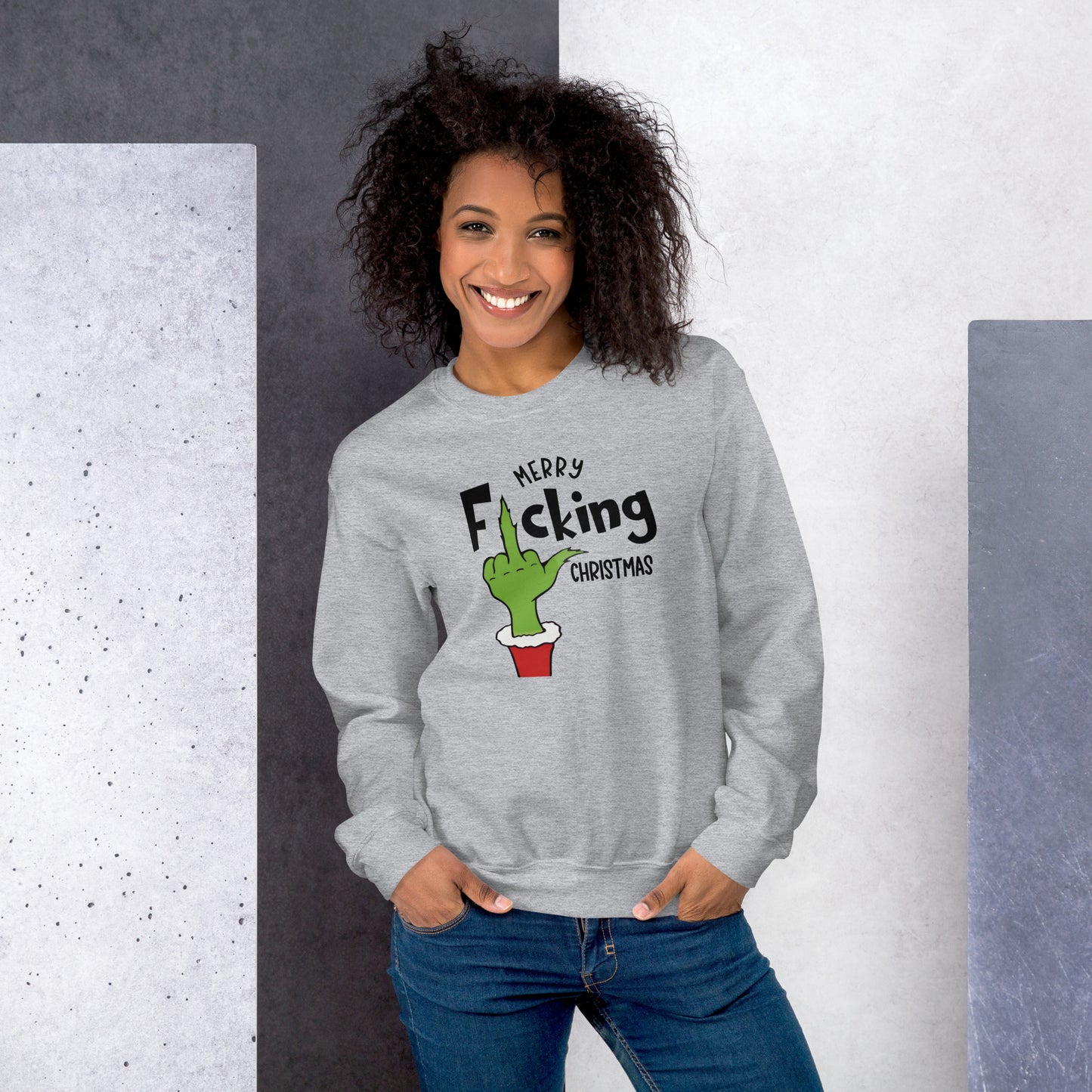 Merry F*cking Christmas grumpy Middle Finger Sweatshirt - Color: Royal - Sweatshirt Gildan 18000