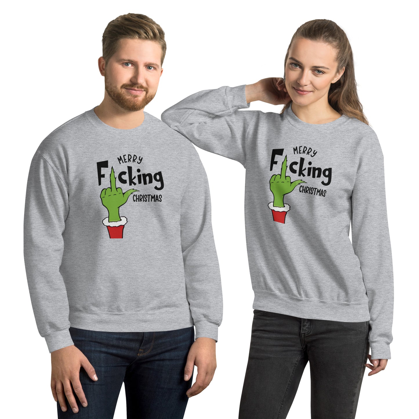 Merry F*cking Christmas grumpy Middle Finger Sweatshirt - Color: Sport Grey