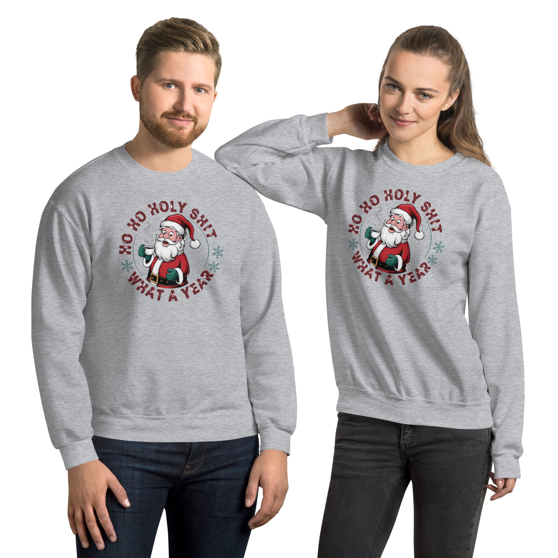 Ho Ho Holy Shit What A Year (Funny Christmas Santa) Sweatshirt - Color: Sport Grey