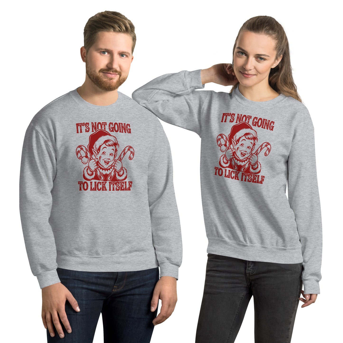 It's Not Going To Lick Itself (Naughty Christmas Elf) Sweatshirt - Color: Sport Grey