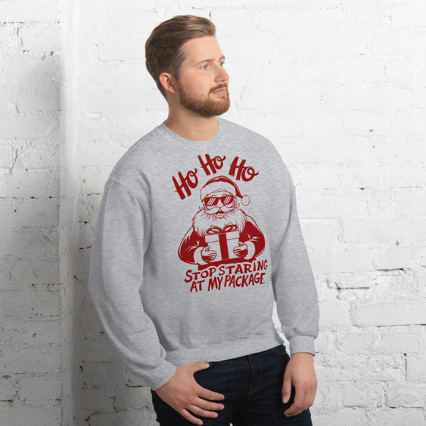 Ho Ho Ho Stop Staring At My Package (Funny Santa) Sweatshirt - Color: Irish Green