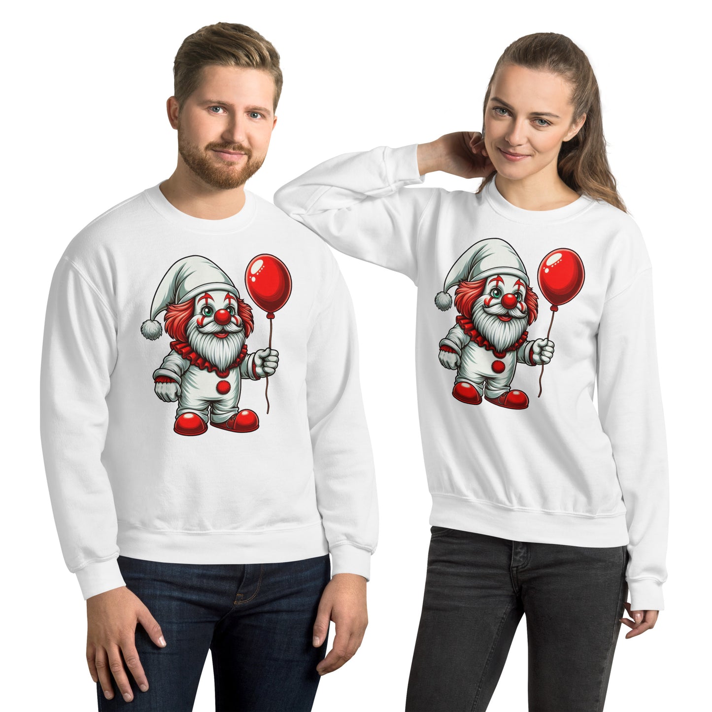 Scary Gnome with Red Balloon Sweatshirt Color: White