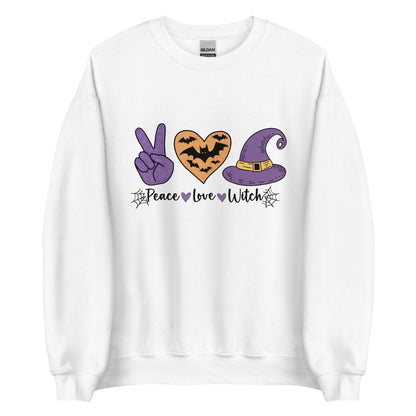 Peace Love Witch Sweatshirt (Halloween Witch) Color: White