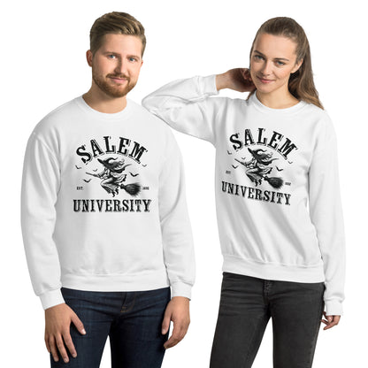 Salem University Sweatshirt (Halloween Witch Riding Broom) Color: White