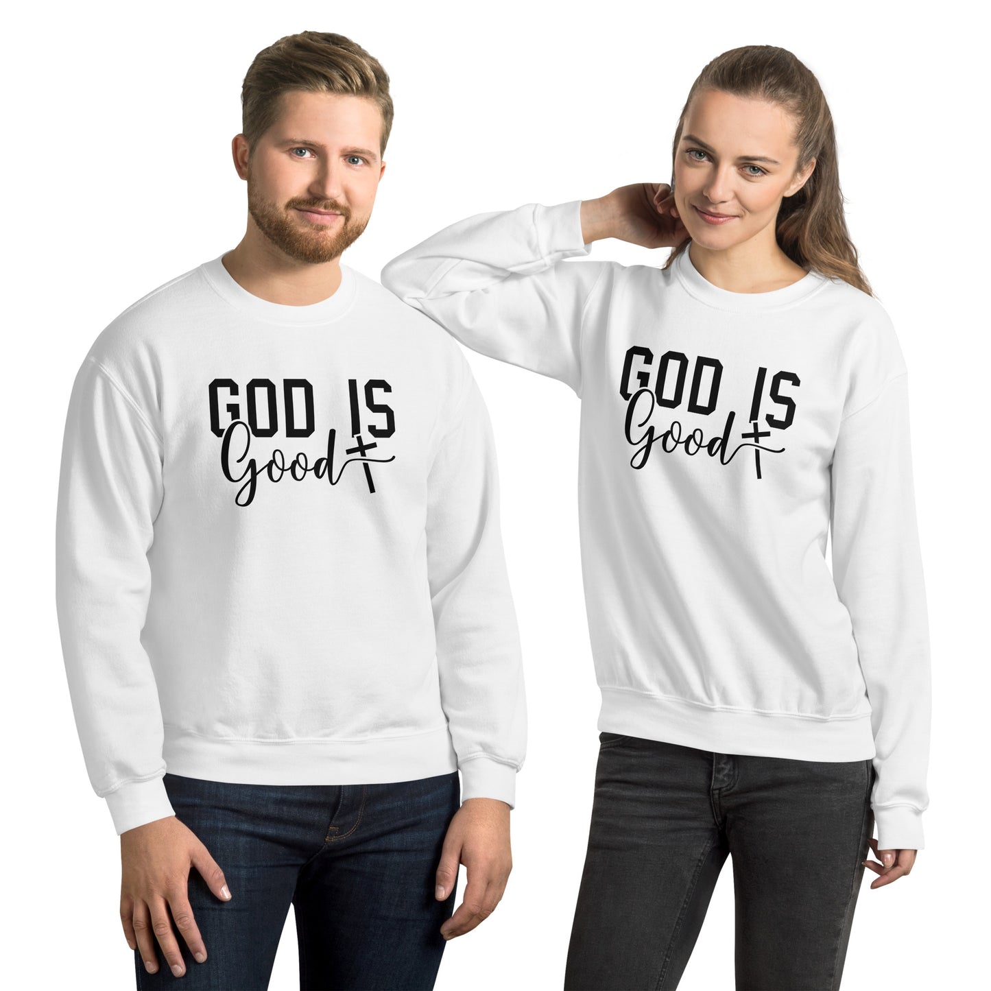 God is Good Sweatshirt - Color: White - Sweatshirt Gildan 18000