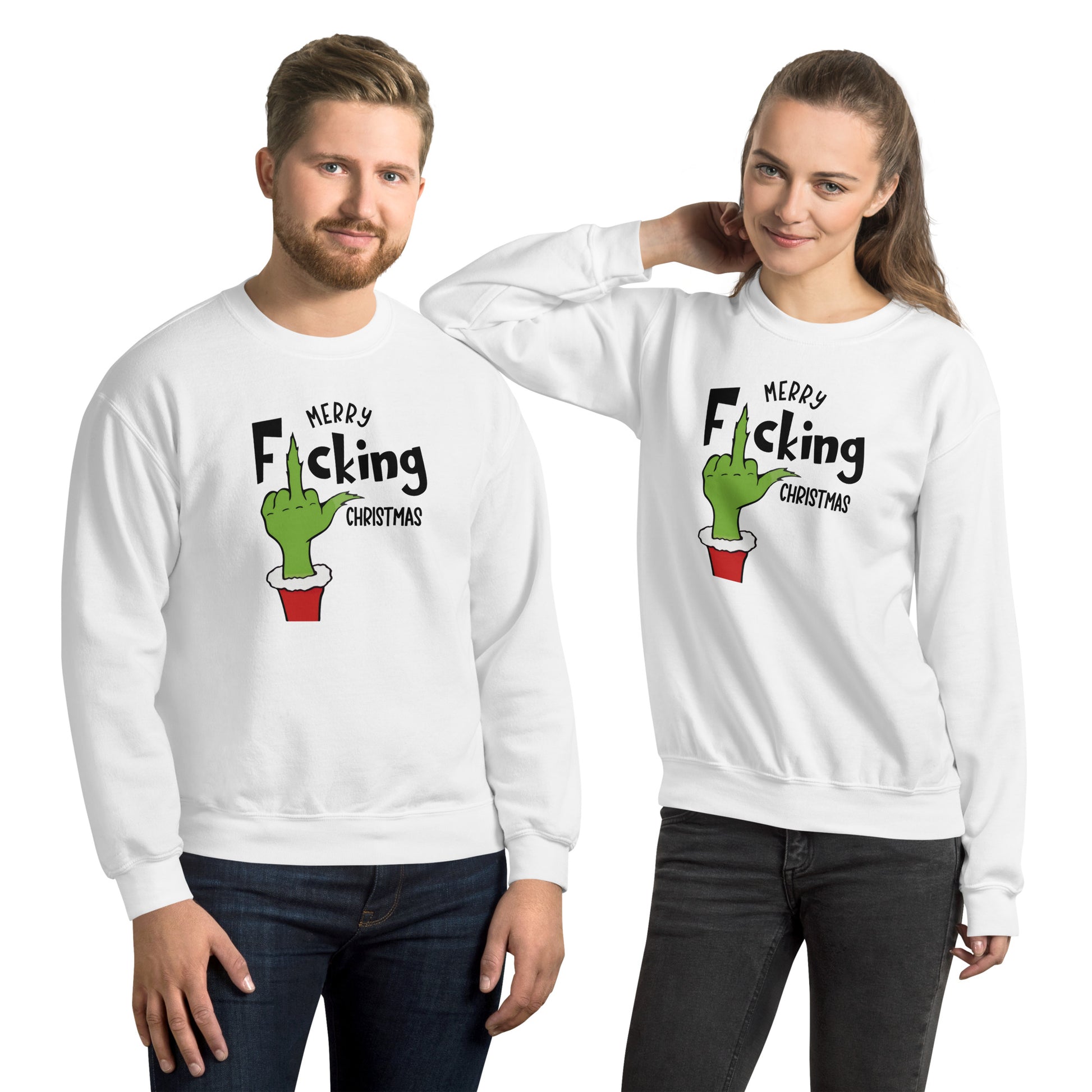 Merry F*cking Christmas grumpy Middle Finger Sweatshirt - Color: White