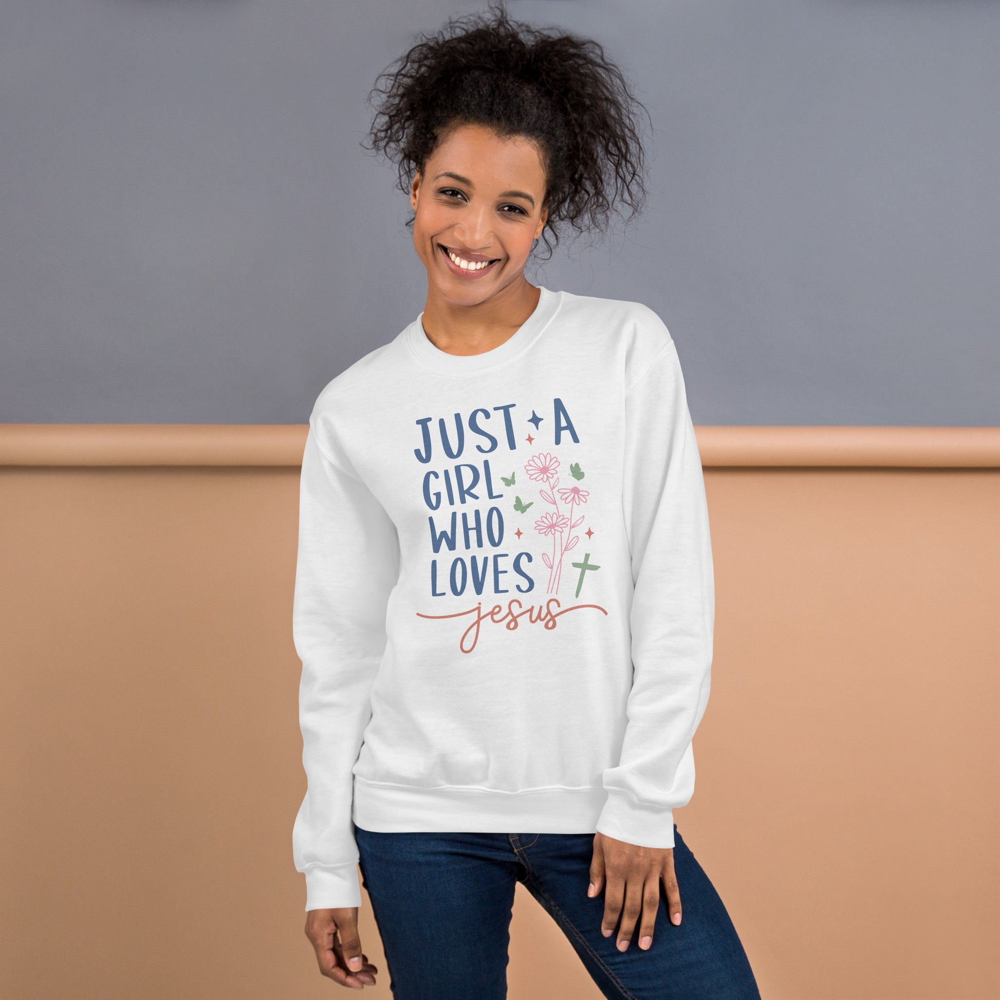 Just A Girl Who Loves Jesus Sweatshirt - Color: White