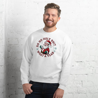 Ho Ho Holy Shit What A Year (Funny Christmas Santa) Sweatshirt - Color: Red