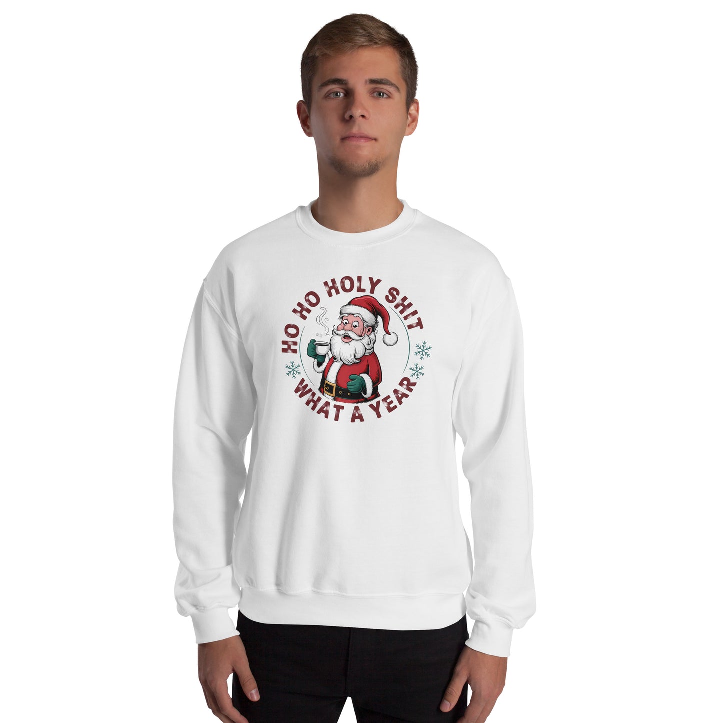 Ho Ho Holy Shit What A Year (Funny Christmas Santa) Sweatshirt - Color: Red