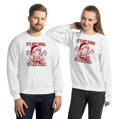 It's Not Going To Lick Itself (Naughty Christmas Elf) Sweatshirt - Color: White