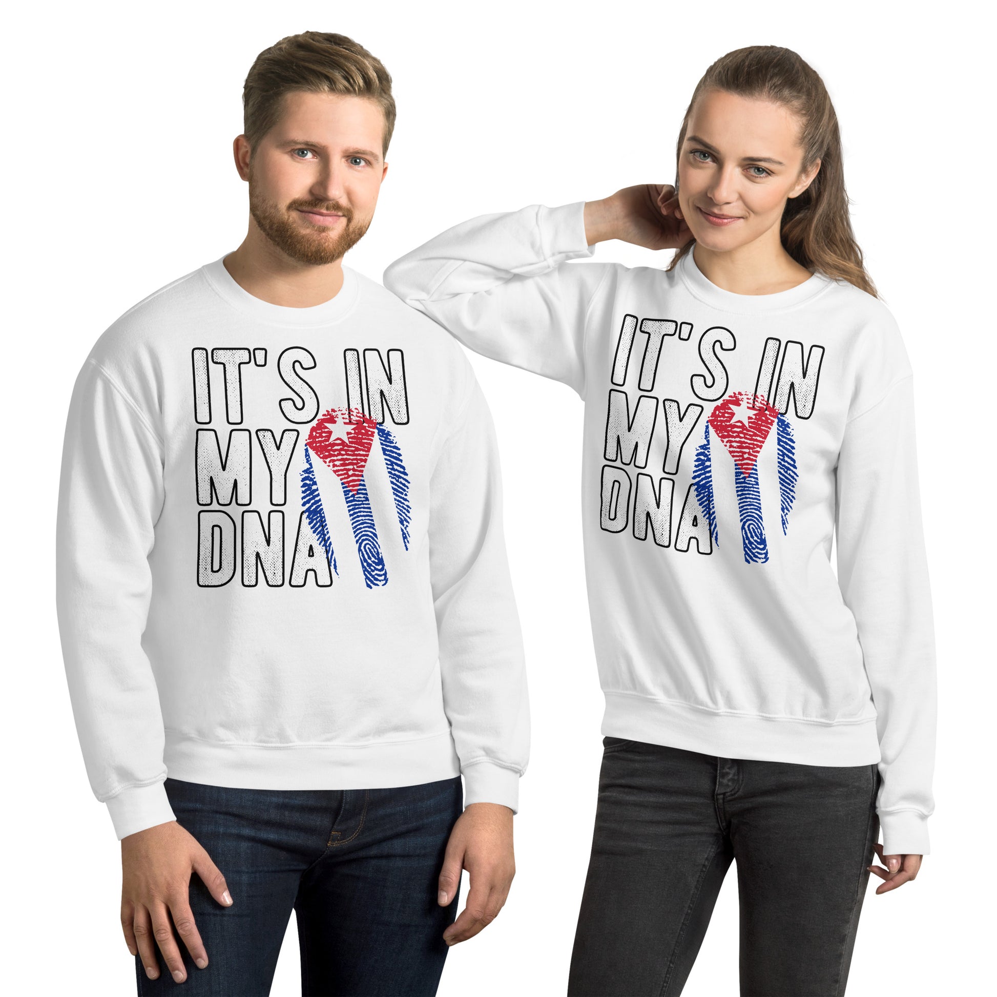 Cuban DNA Sweatshirt – Fingerprint Flag Design Color: White