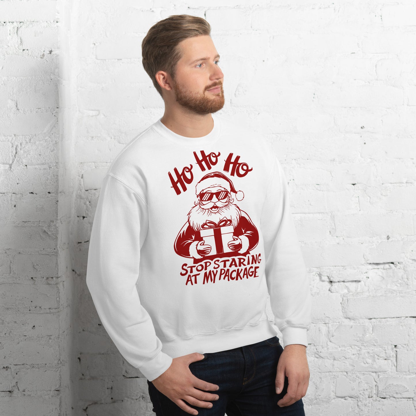 Ho Ho Ho Stop Staring At My Package (Funny Santa) Sweatshirt - Color: Irish Green