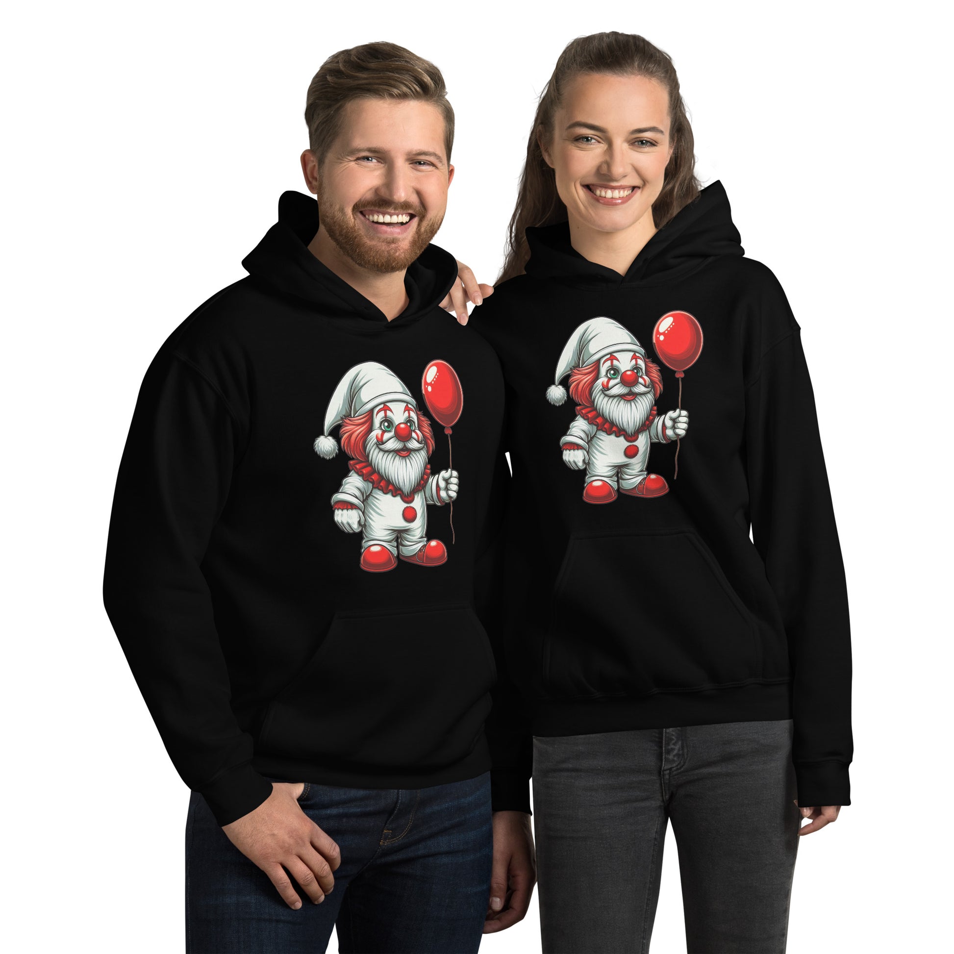 Scary Gnome with Red Balloon Hoodie Color: Black