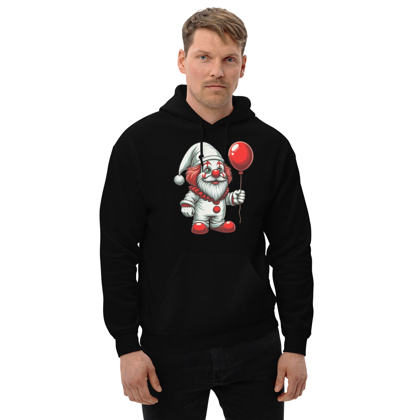 Scary Gnome with Red Balloon Hoodie Color: Black