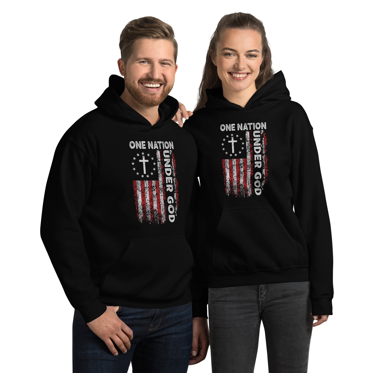 One Nation Under God Hoodie (God and Country) - Color: Black