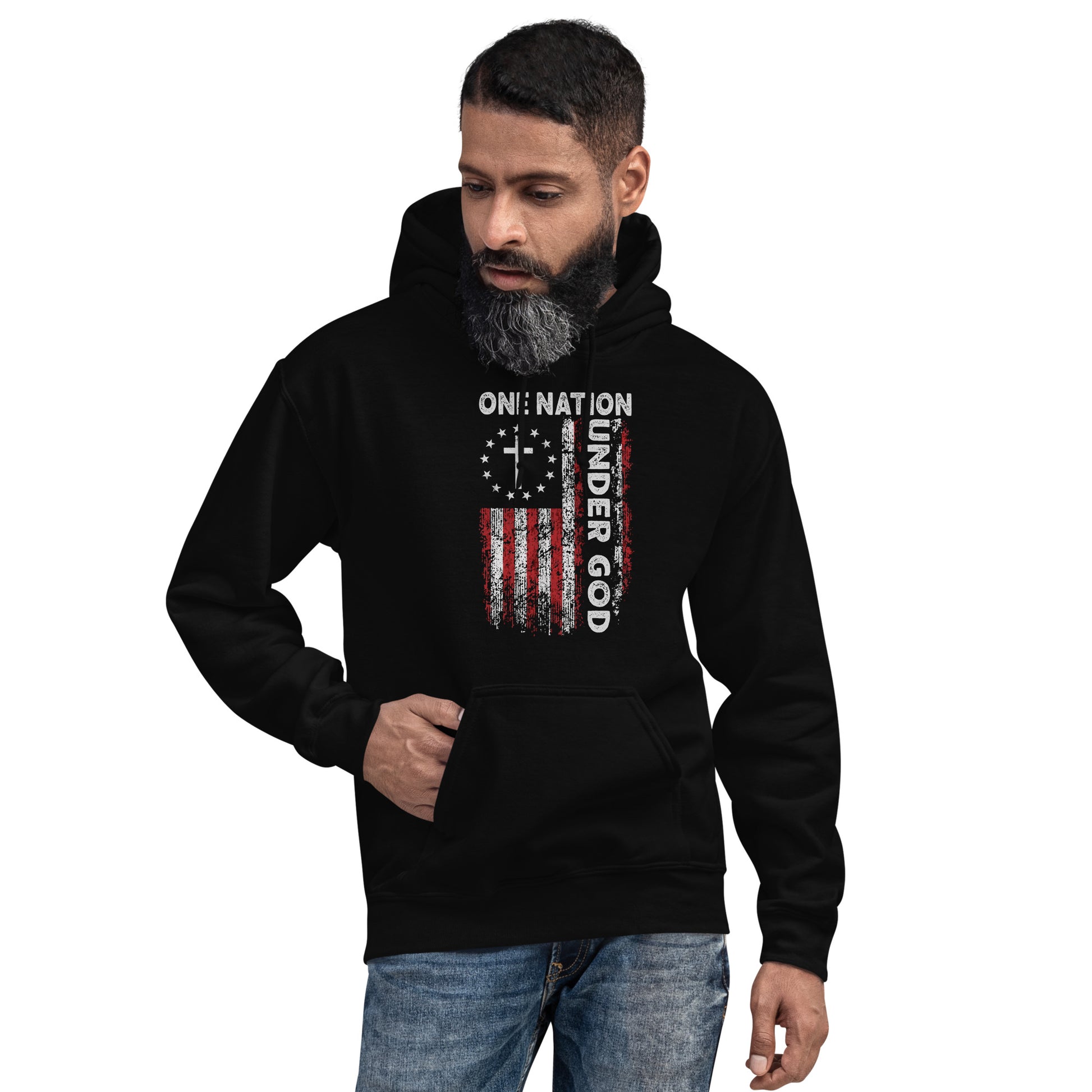 One Nation Under God Hoodie (God and Country) - Color: Black