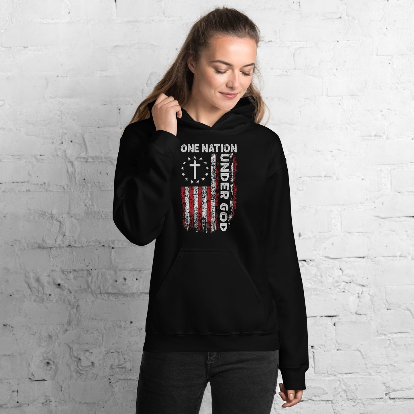 One Nation Under God Hoodie (God and Country) - Color: Black