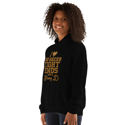 I Heart Big Sacks Tight Ends and A Strong D Hoodie (Football Season) - Color: Black