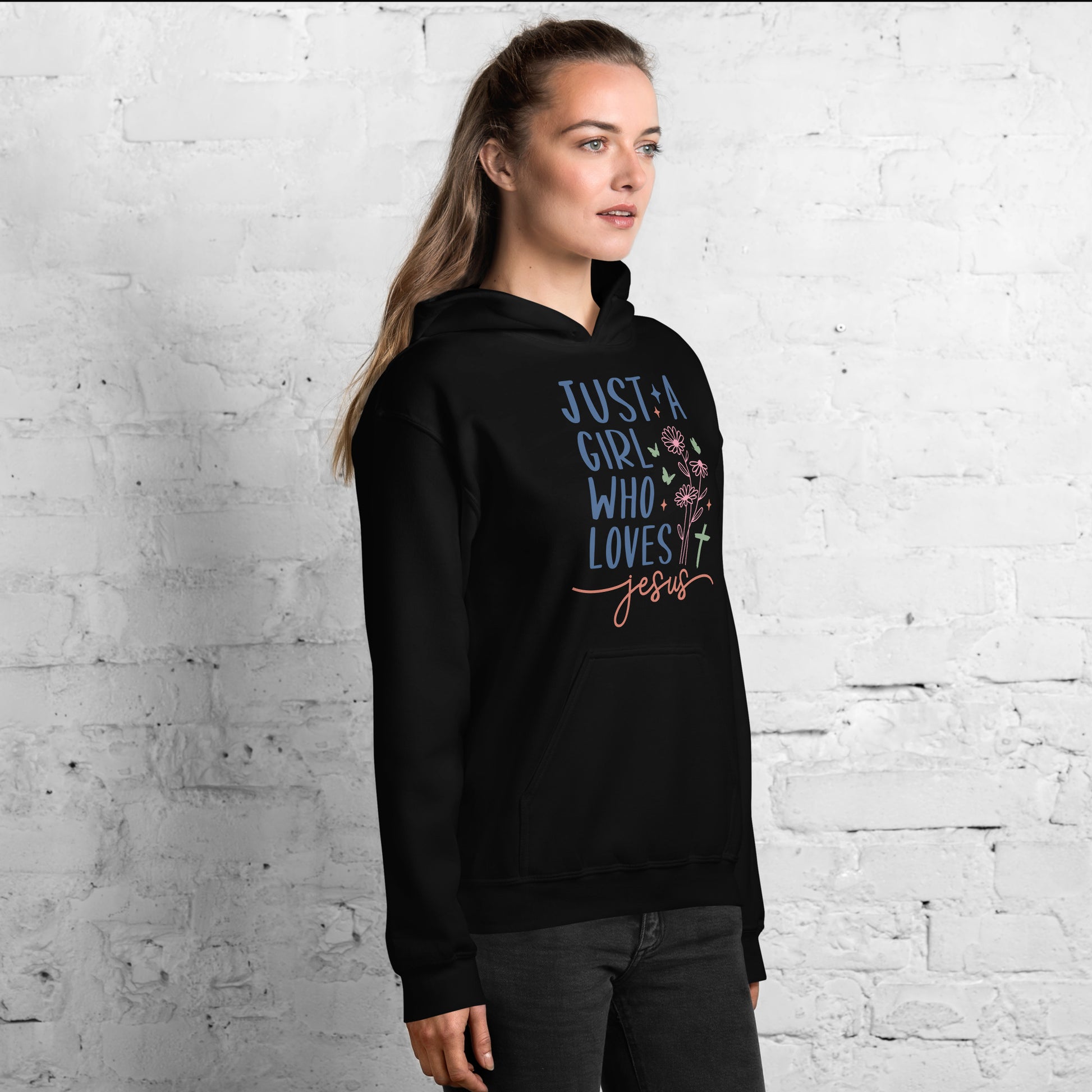 Just A Girl Who Loves Jesus Hoodie - Color: Black