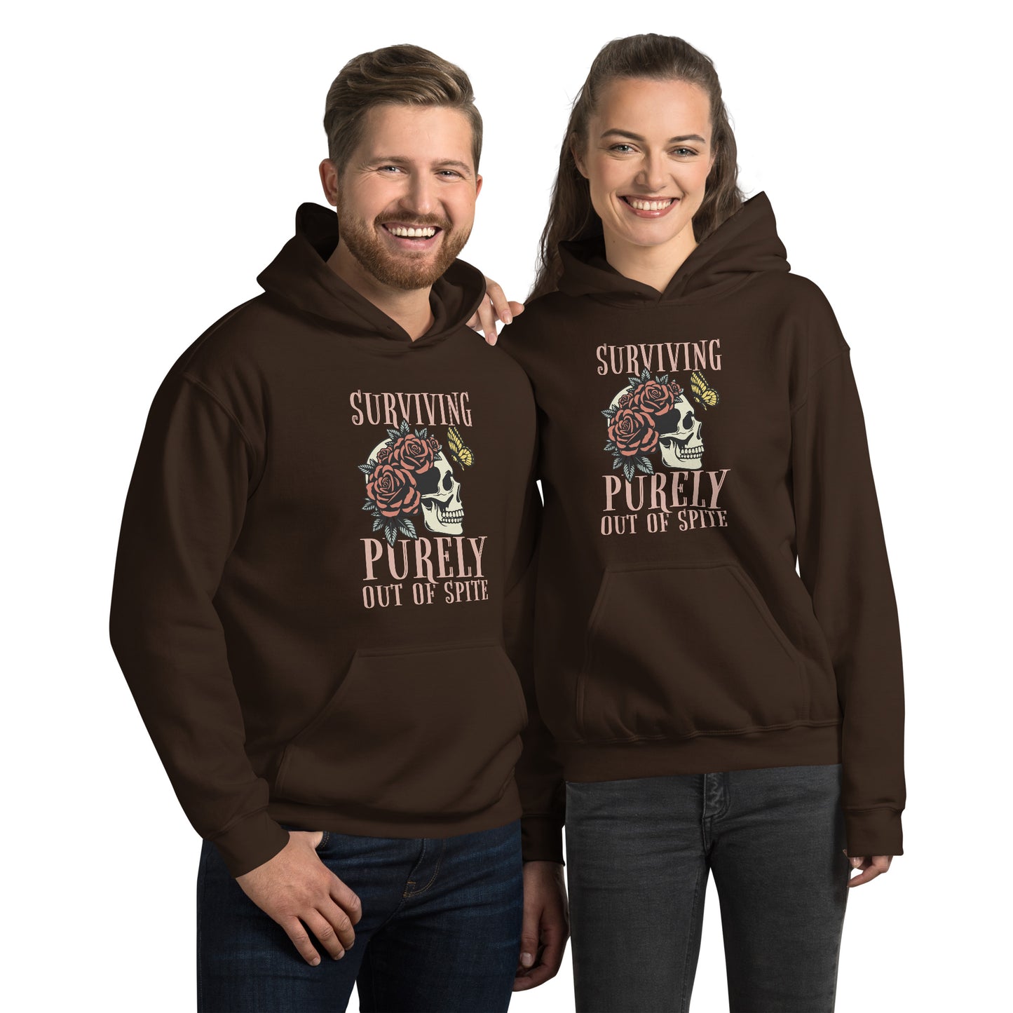 Surviving Purely Out Of Spite Hoodie Color: Dark Chocolate