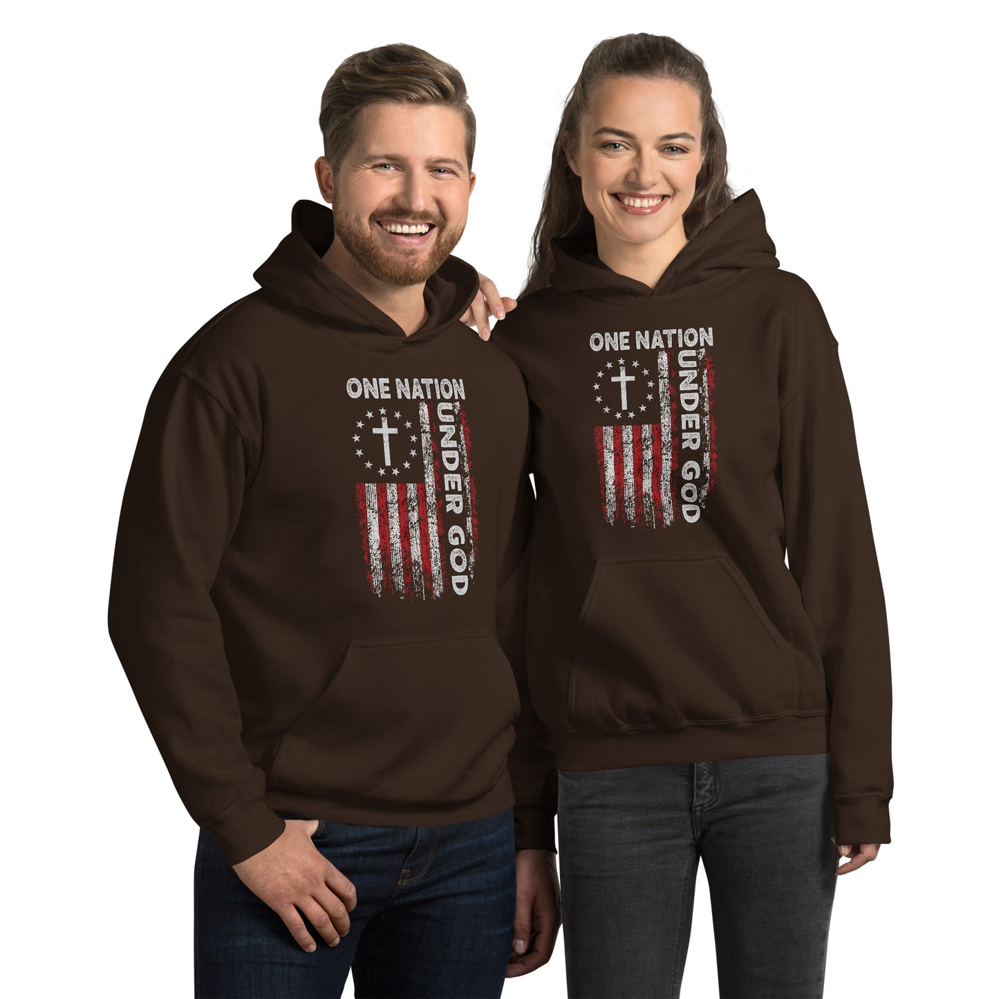 One Nation Under God Hoodie (God and Country) - Color: Dark Chocolate