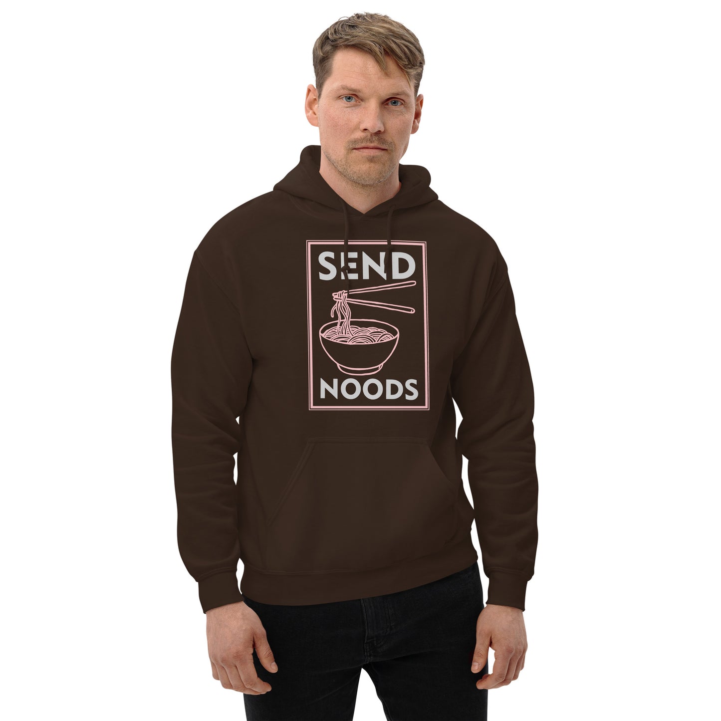 Send Noods Hoodie (Funny Noodle Humor) - Color: Dark Chocolate