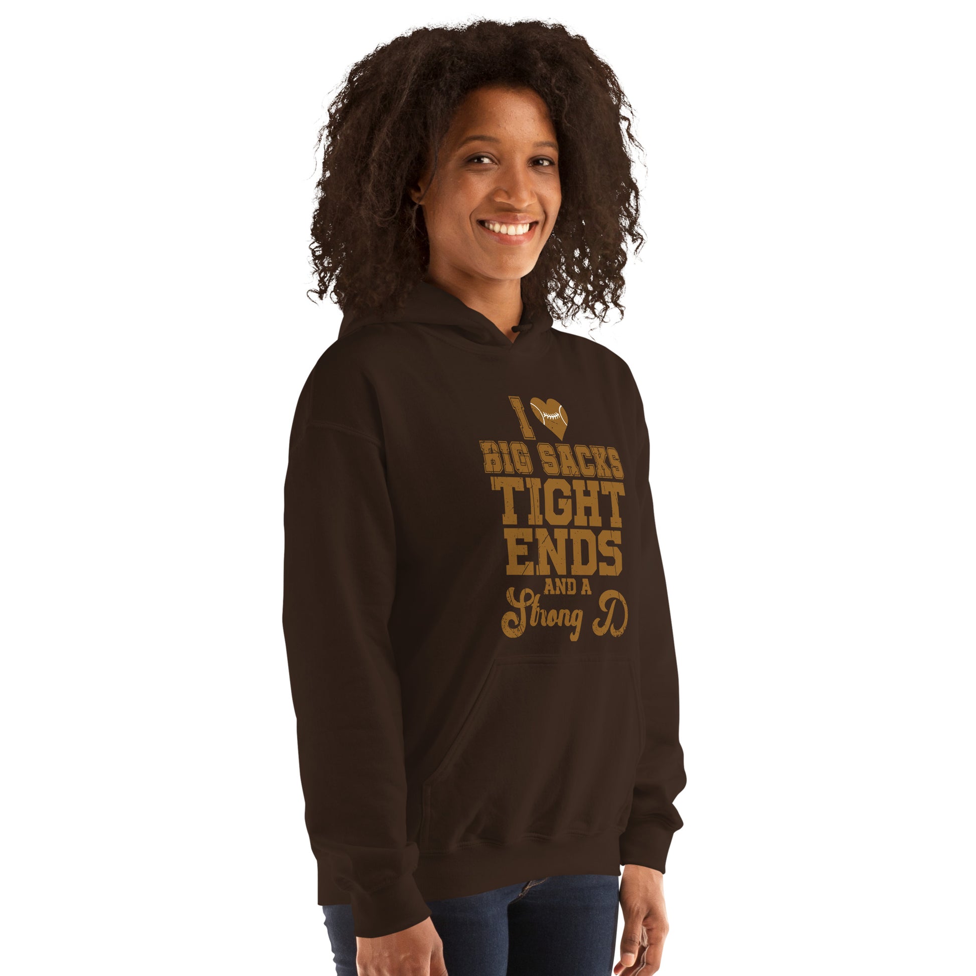 I Heart Big Sacks Tight Ends and A Strong D Hoodie (Football Season) - Color: Black