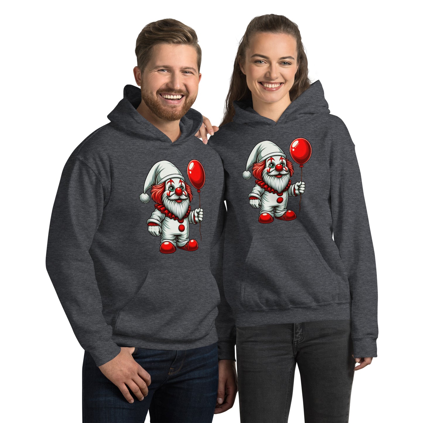 Scary Gnome with Red Balloon Hoodie Color: Dark Heather