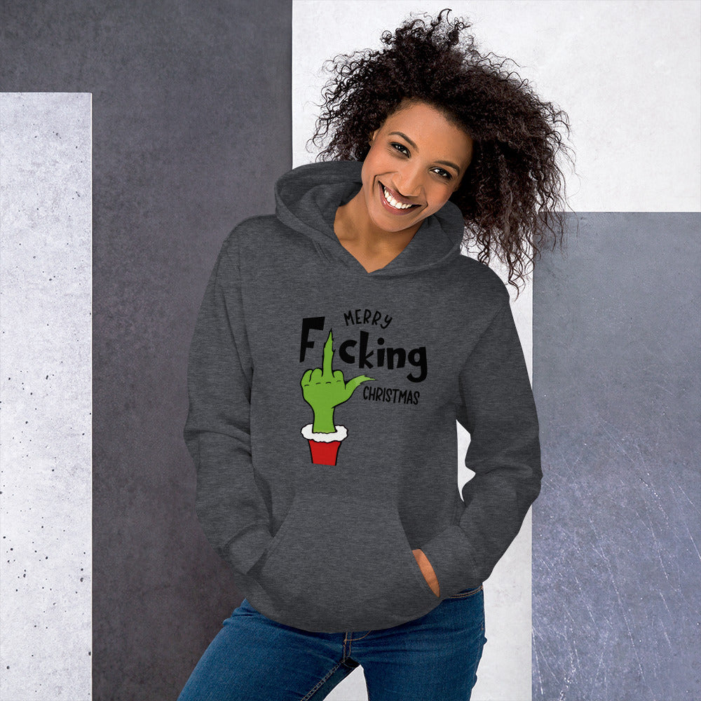 Merry F*cking Christmas Grumpy Middle Finger Hoodie - Color: Red - Unisex Hoodie Gildan 18500