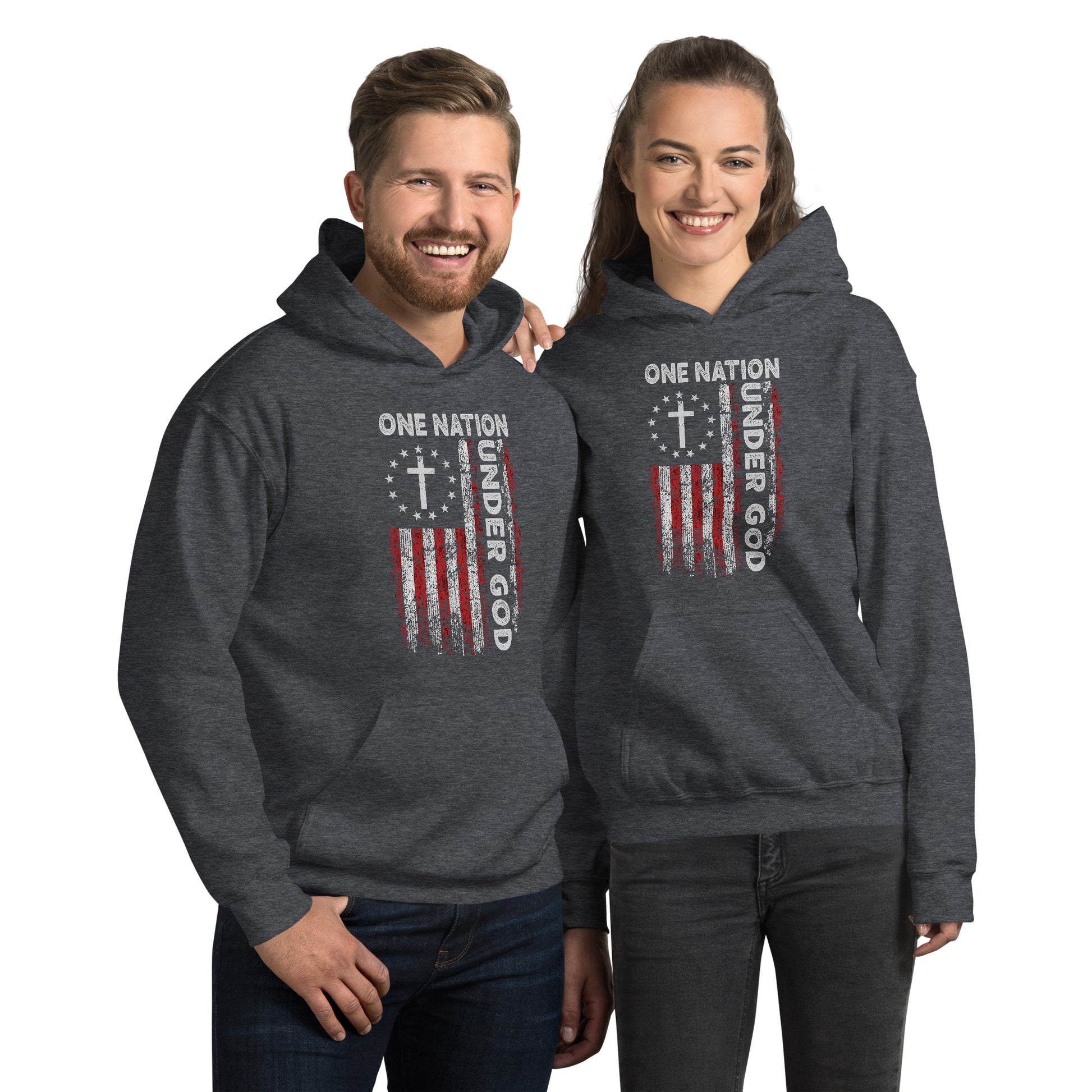 One Nation Under God Hoodie (God and Country) - Color: Dark Heather