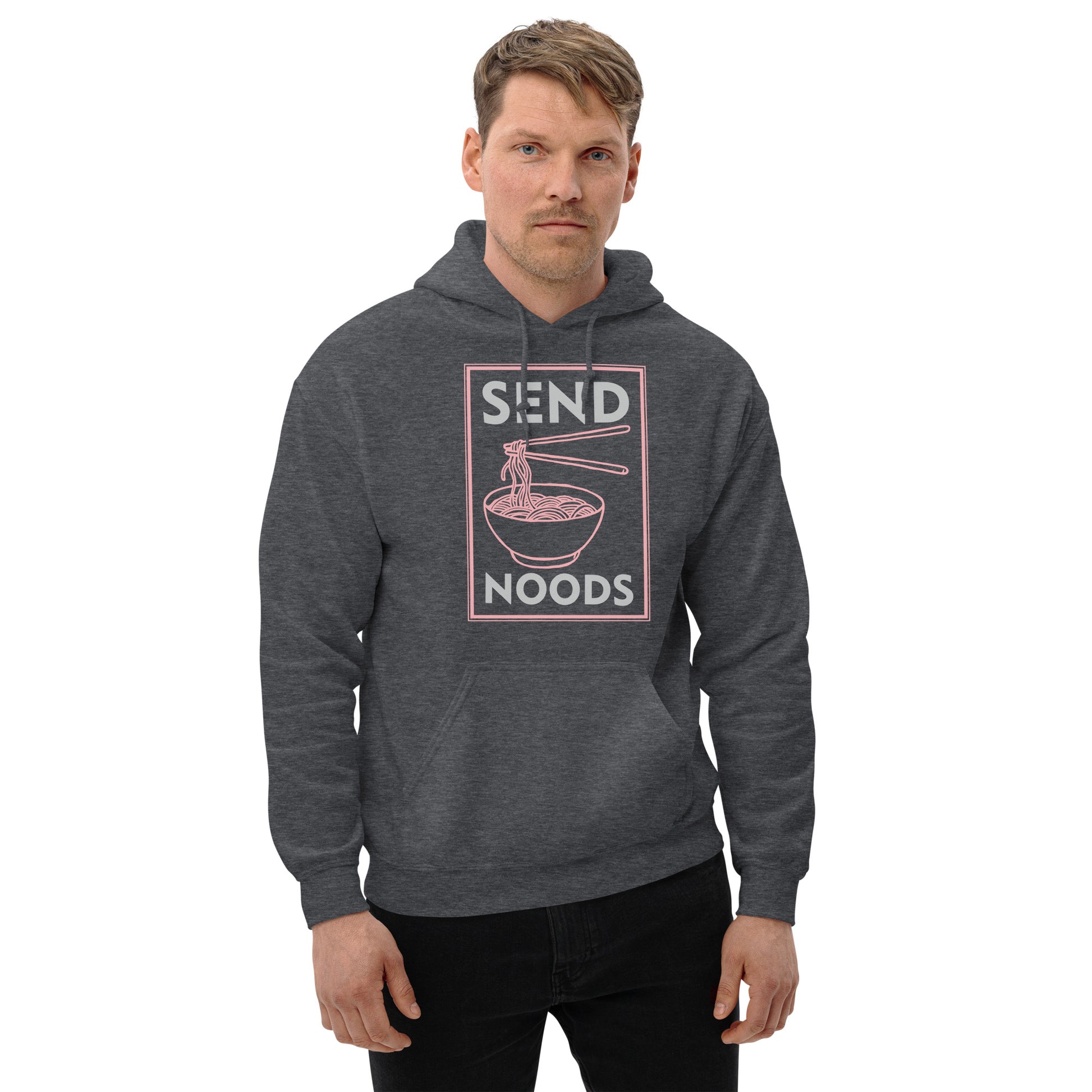 Send Noods Hoodie (Funny Noodle Humor) - Color: Dark Heather