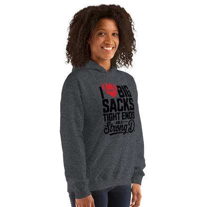 I Love Big Sacks Tight Ends and A Strong D Hoodie (Football Season) - Color: Dark Heather