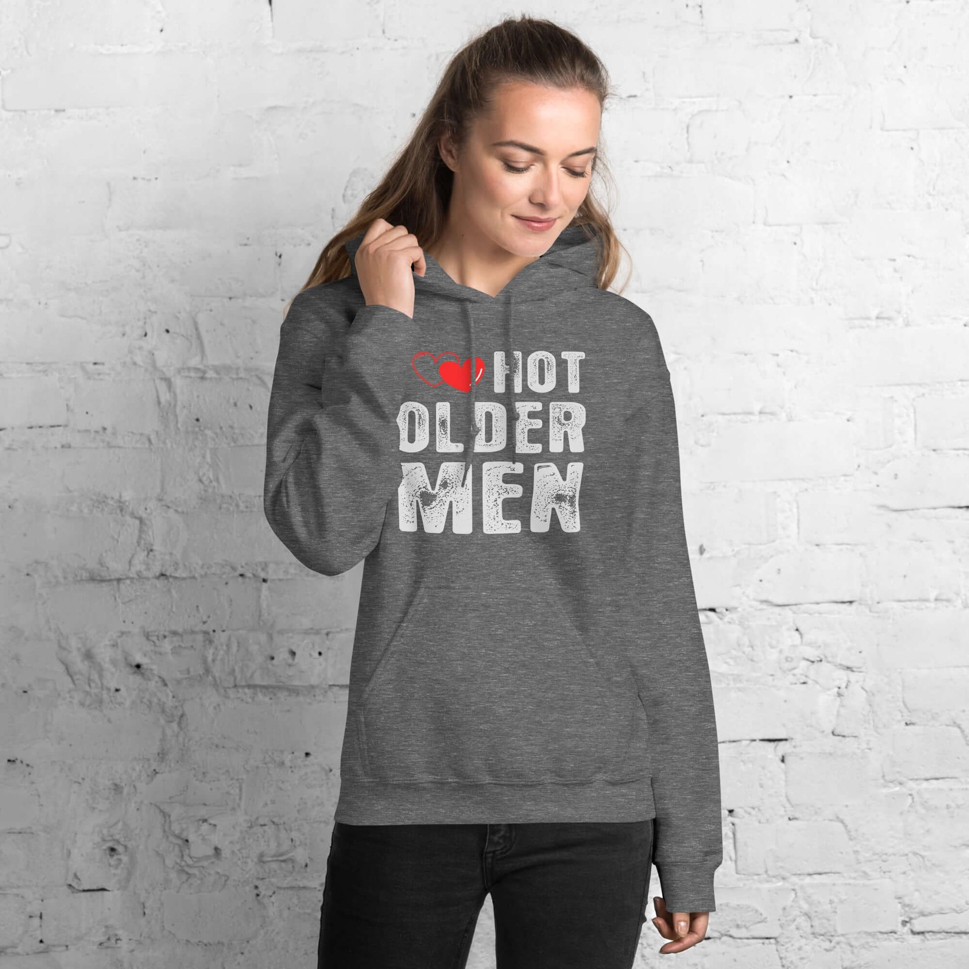 I Love Hot Older Men Hoodie – Funny & Flirty Style Color: Graphite Heather