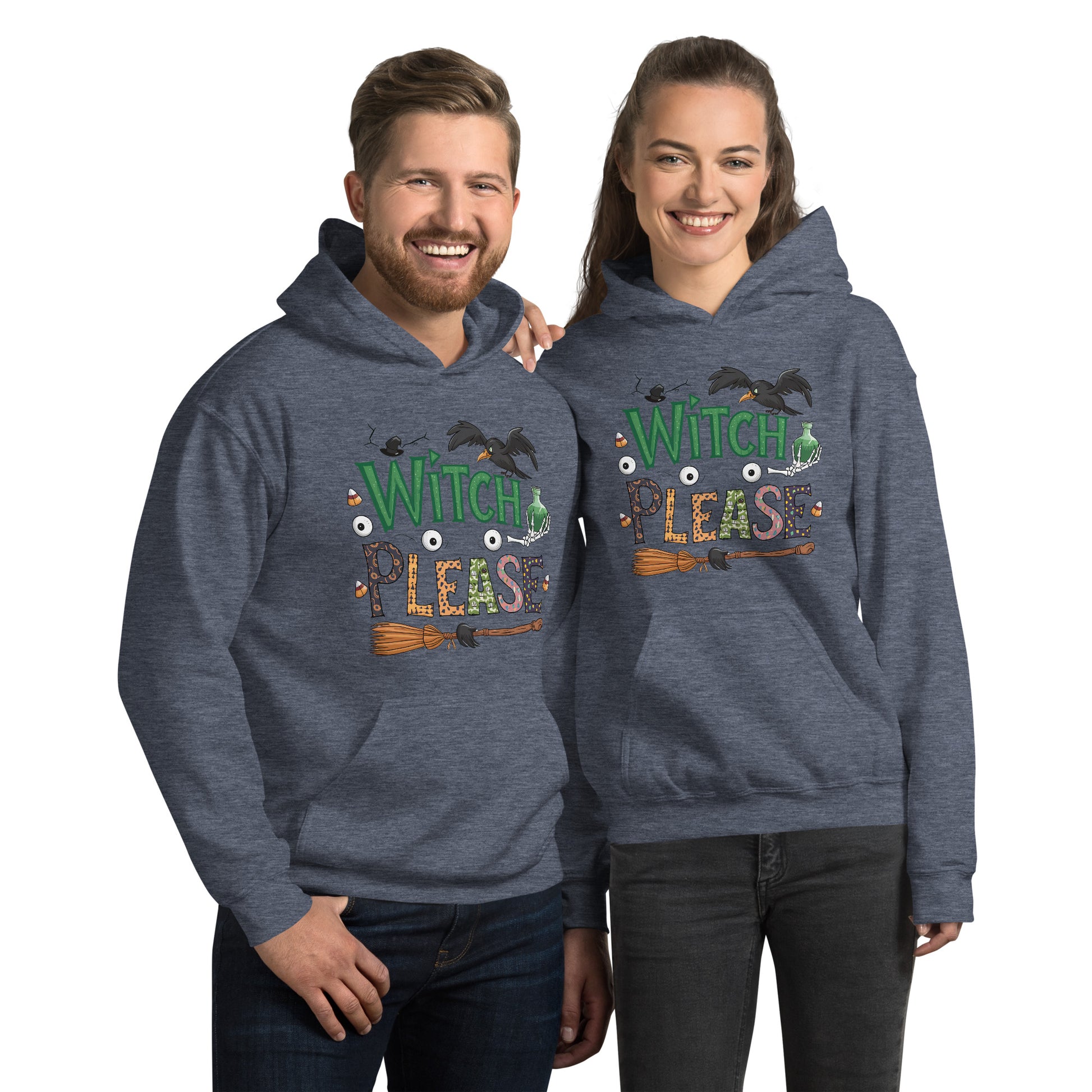 Witch Please Hoodie (Halloween Witch) - Color: Heather Sport Dark Navy