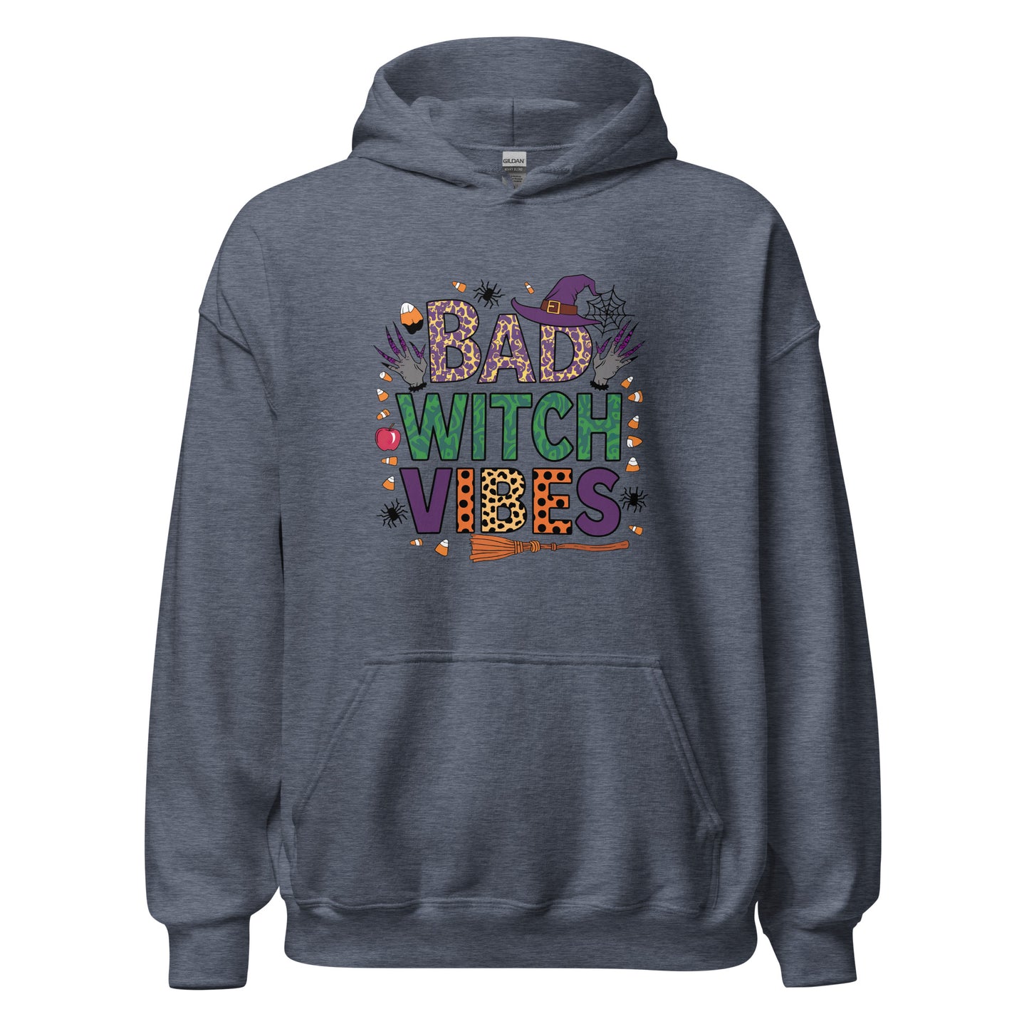 Bad Witch Vibes Hoodie (Halloween Witch) Color: Heather Sport Dark Navy